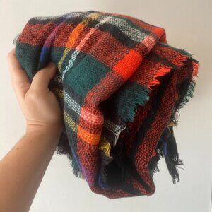 Old Navy Plaid Flannel Blanket Scarf, Black and Primary Colors
